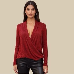 Heathered Pomegranate Knit Blouse with Suplice Neckline